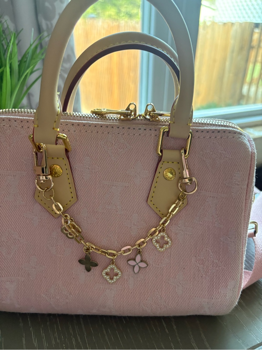 FASHION Pink Denim Satchel 20 with 2 straps and charms - Picture 5 of 16